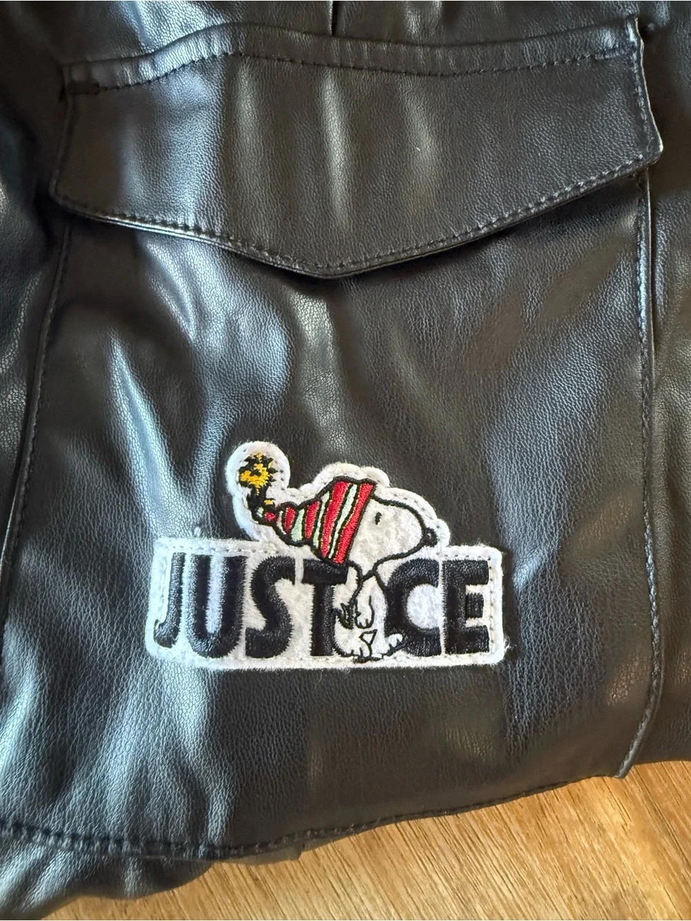 Snoopy & Woodstock Girls Justice Black Pleather Cargo Pants Size M (10)